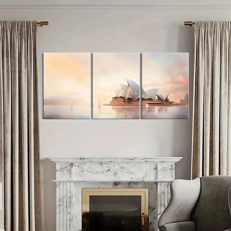 3pcs Sydney Opera House Pastel Sky Sailing Boat Wall Art Set Canvas Framed 60x90cm - High Quality Print 100% Australian Made Wall Canvas Ready to Hang