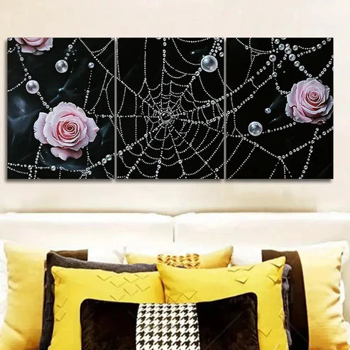 3pcs Rose and Spider Web Design Rose Perfect Wall Art Set Canvas Unframed - High Quality Print 100% Australian Made Wall Canvas