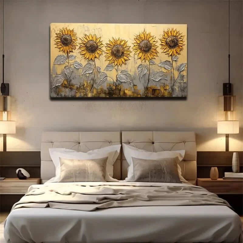 Petal Golden Flower Brown Black Wall Art Canvas Office Home Room Framed 120x60cm - Bella Home Decor
