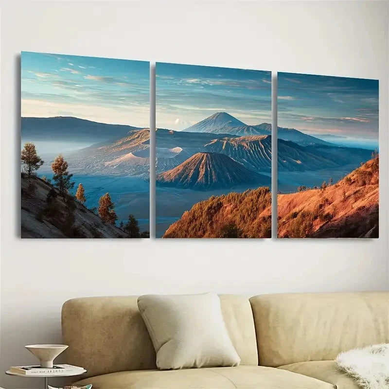 3pcs Vibrant Travel Tengger Caldera Landscape Wall Art Set Canvas Framed 50x70cm - High Quality Print 100% Australian Made Wall Canvas Ready to Hang
