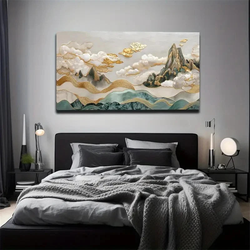 Golden Lines & Pastel Tones Wall Art Canvas Office Home Room Framed 120x60cm