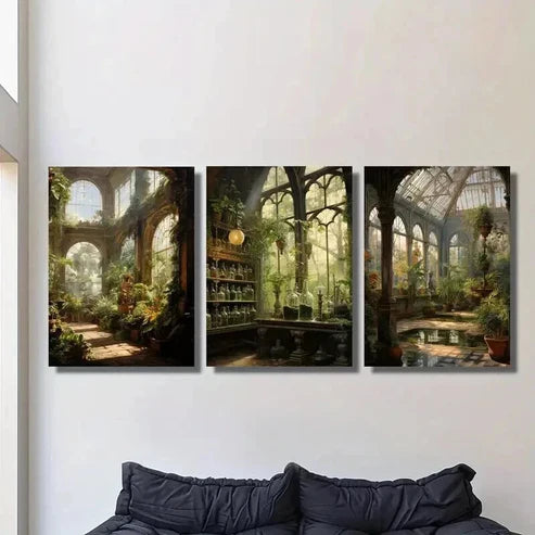 3pcs Exotic Floral Botanical Greenhouse Wall Art Set Canvas Unframed - High Quality Print 100% Australian Made Wall Canvas