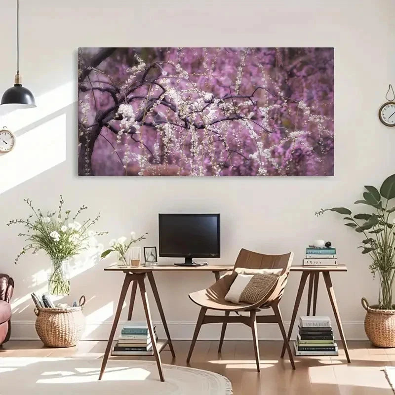 Elegant Purple Blossoms Wall Art Canvas Office Home Room Framed 120x60cm