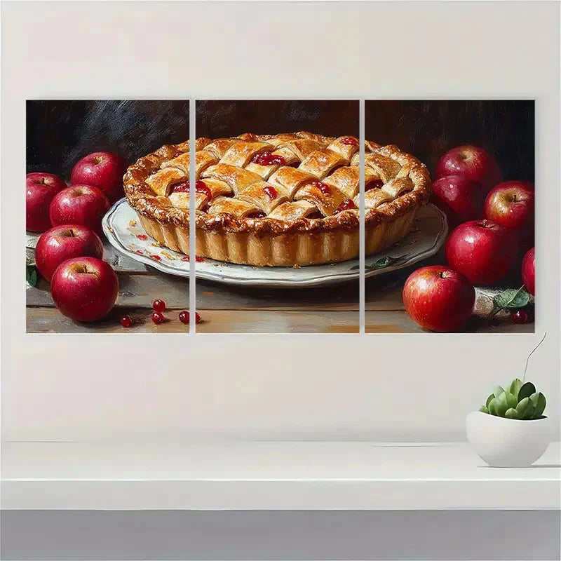 3pcs Apple Pie Oil Painting Food ER Wall Art Set Canvas Framed 40x60cm - High Quality Print 100% Australian Made Wall Canvas Ready to Hang - Bella Home Decor