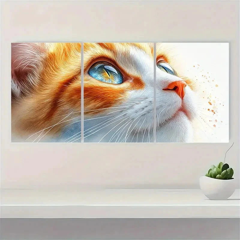 3pcs Orange Tabby Cat OC Wall Art Canvas Wall Art Set Canvas Framed 60x90cm - High Quality Print 100% Australian Made Wall Canvas Ready to Hang