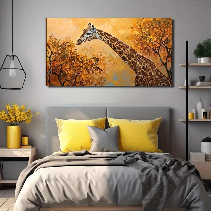 Giraffe Eating Leaves Wall Art Canvas Office Home Room Framed 120x60cm