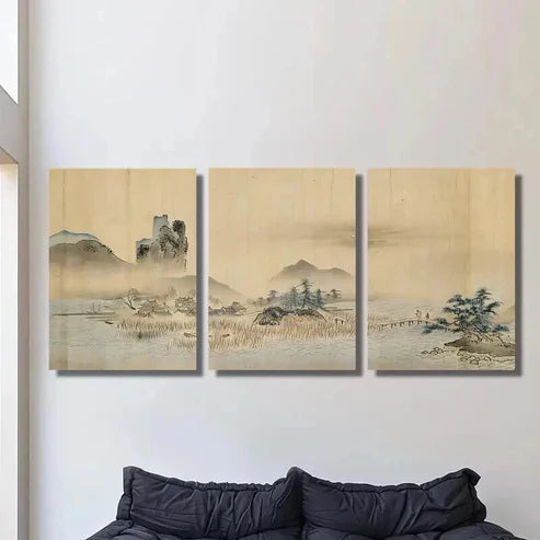 3pcs Vintage Japanese Retro Landscape Wall Art Canvas Unframed - High Quality Print 100% Australian Made Wall Canvas