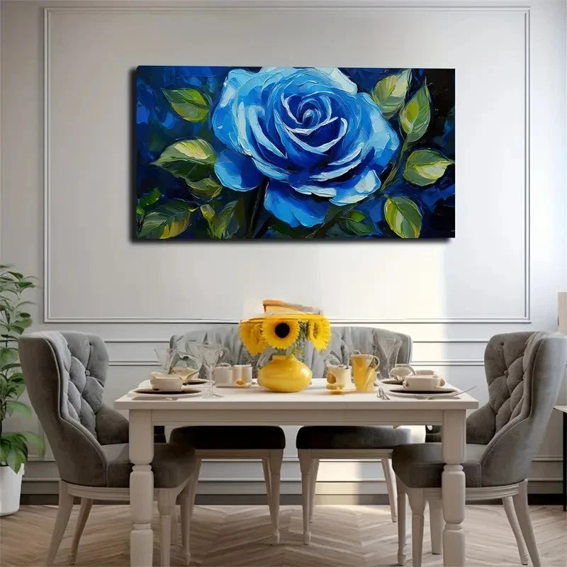 Vibrant Bloom Blue Rose Wall Art Canvas Office Home Room Framed 120x60cm