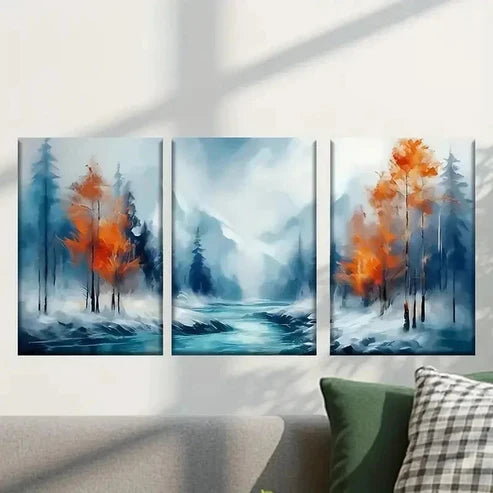3pcs Painting of a River in The Woods Wall Art Canvas Unframed - High Quality Print 100% Australian Made Wall Canvas