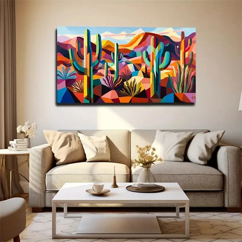 Abstract Cactus Unique Wall Art Canvas Office Home Room Framed 120x60cm