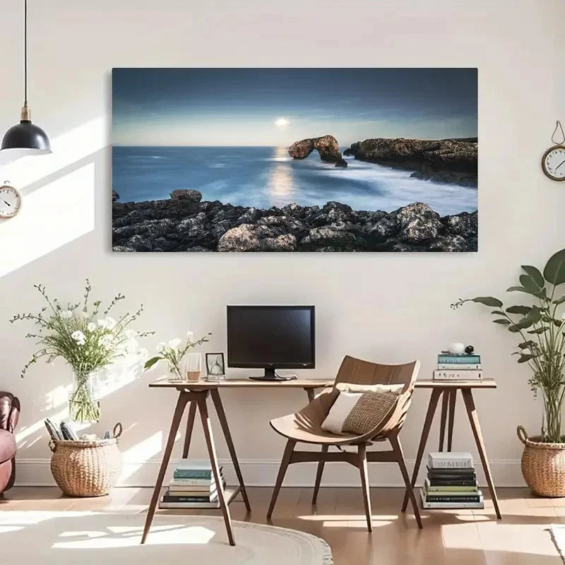 Coastal Horizon Ocean View Wall Art Canvas Office Home Room Framed 120x60cm - Bella Home Decor
