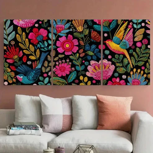 3pcs Neutral Colourful Floral Design Wall Art Canvas Unframed - High Quality Print 100% Australian Made Wall Canvas