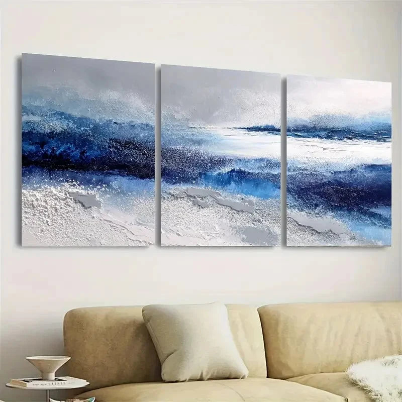 3pcs Blue and White malist, Snow Scene White Wall Art Set Canvas Framed 50x70cm - High Quality Print 100% Australian Made Wall Canvas Ready to Hang - Bella Home Decor