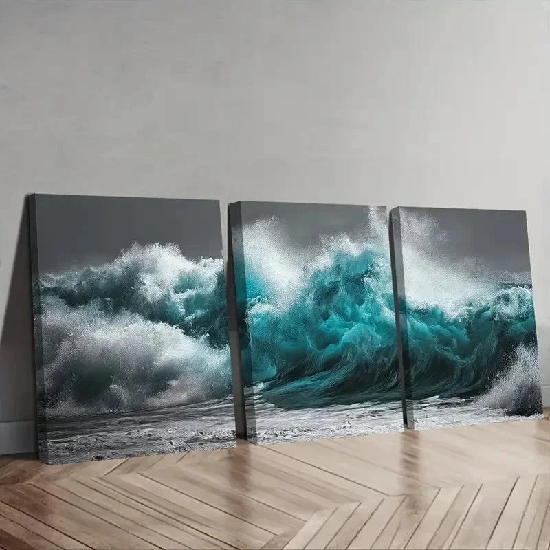 3pcs Massive Wave Crashing on The Shore Wall Art Set Canvas Framed 60x90cm - High Quality Print 100% Australian Made Wall Canvas Ready to Hang