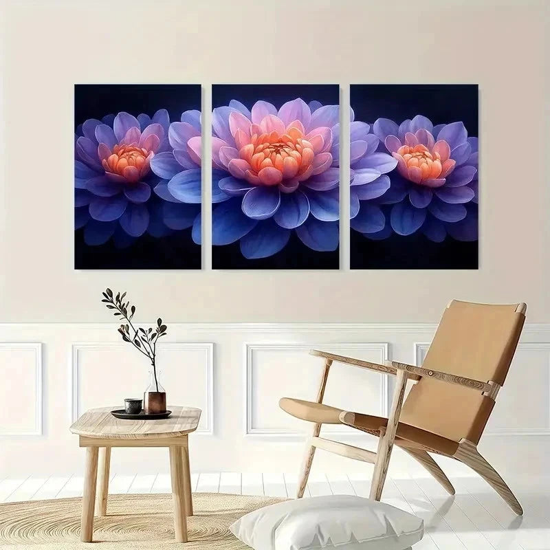 3pcs Purple Chrysanthemum Flower Perfect Wall Art Set Canvas Framed 40x60cm - High Quality Print 100% Australian Made Wall Canvas Ready to Hang