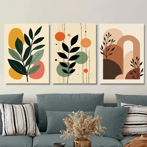 3pcs Abstract Botanical Colorful Wall Art Set Canvas Unframed - High Quality Print 100% Australian Made Wall Canvas - Bella Home Decor