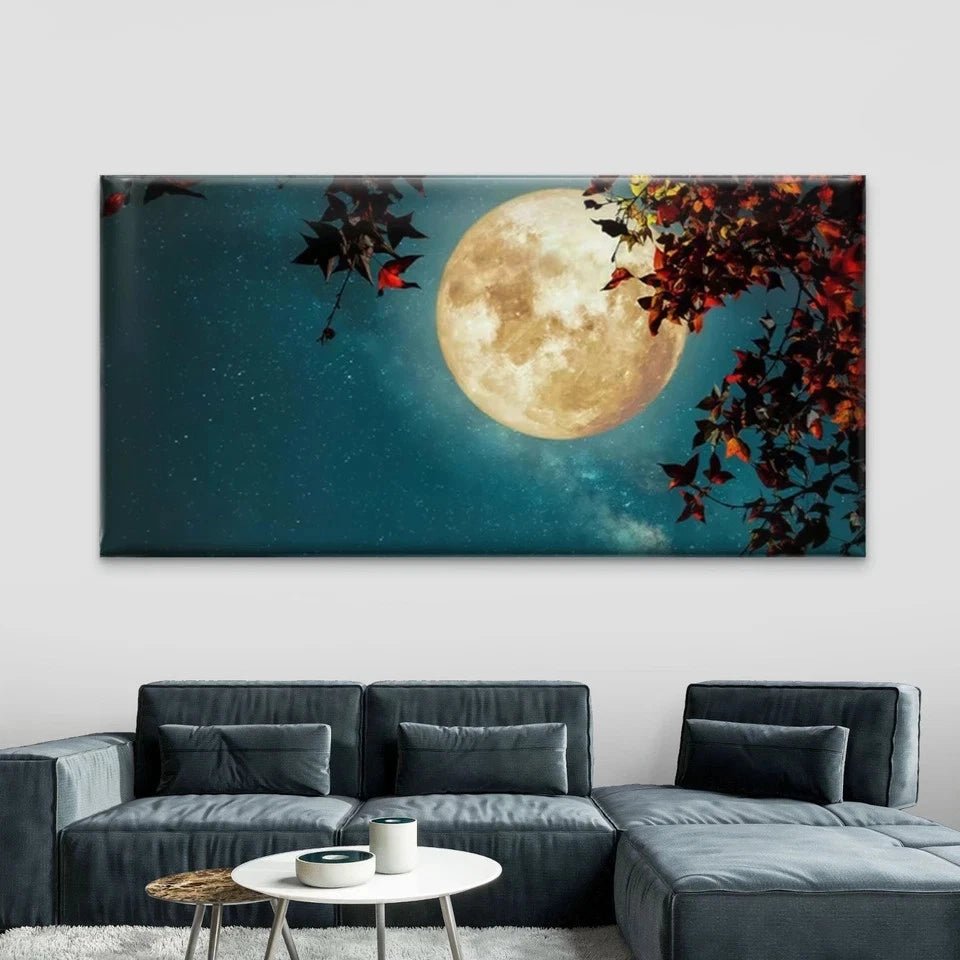 Full Moon Night Sky Wall Art Canvas Office Home Room Framed 120x60cm