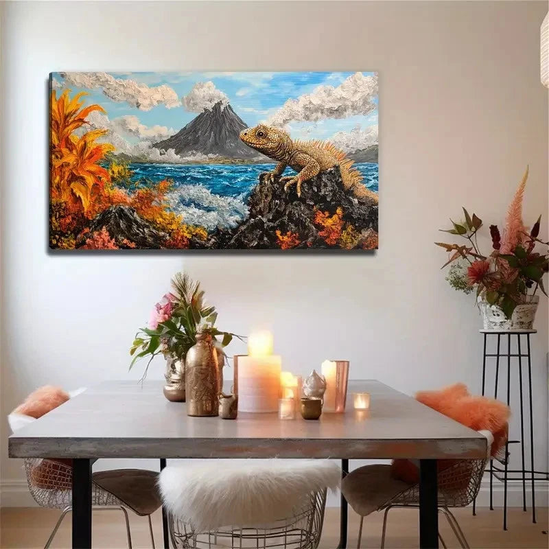 Island Lizard Suitable Wall Art Canvas Office Home Room Framed 120x60cm