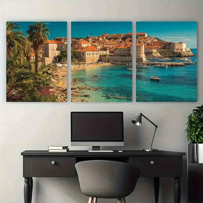 3pcs Tropical Decor Coastal Croatia Perfect Wall Art Set Canvas Framed 50x70cm - High Quality Print 100% Australian Made Wall Canvas Ready to Hang