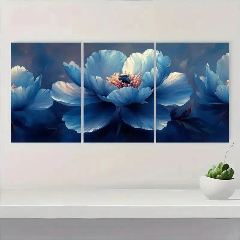3pcs B Light Blue Floral Design S Wall Art Set Canvas Framed 60x90cm - High Quality Print 100% Australian Made Wall Canvas Ready to Hang - Bella Home Decor