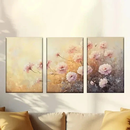 3pcs Painting of Flowers in a Field Wall Art Canvas Unframed - High Quality Print 100% Australian Made Wall Canvas