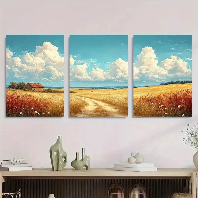 3pcs Cloudy Sky Landscape Vintage Perfect Wall Art Set Canvas Framed 40x60cm - High Quality Print 100% Australian Made Wall Canvas Ready to Hang - Bella Home Decor
