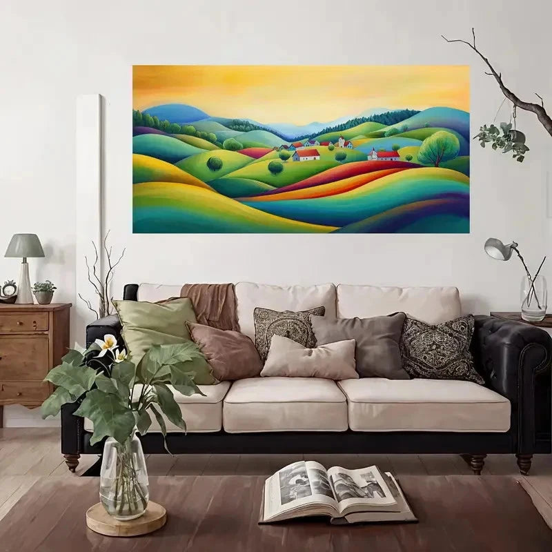 Hills And Houses Wall Art Canvas Office Home Room Framed 120x60cm