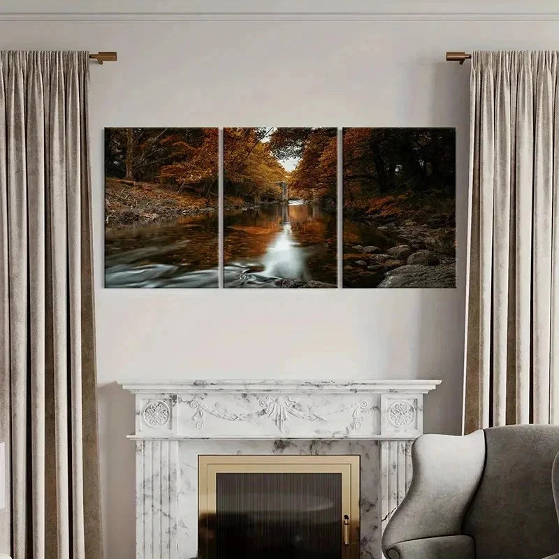 3pcs River and Trees Modern Nature Landscape Wall Art Set Canvas Framed 50x70cm - High Quality Print 100% Australian Made Wall Canvas Ready to Hang