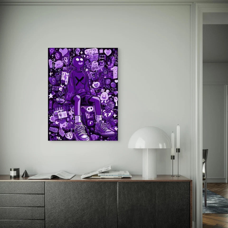 Featuring Purple Graffiti Heart Art 40x60cm Metal Print Ready to Hang