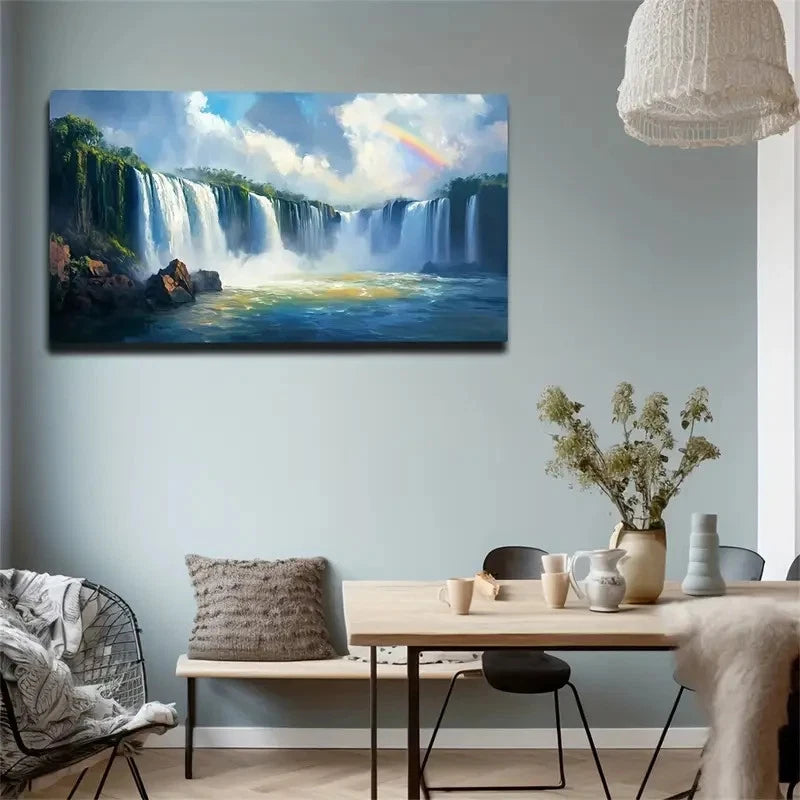 Stunning Rainbow Waterfall Wall Art Canvas Office Home Room Framed 120x60cm