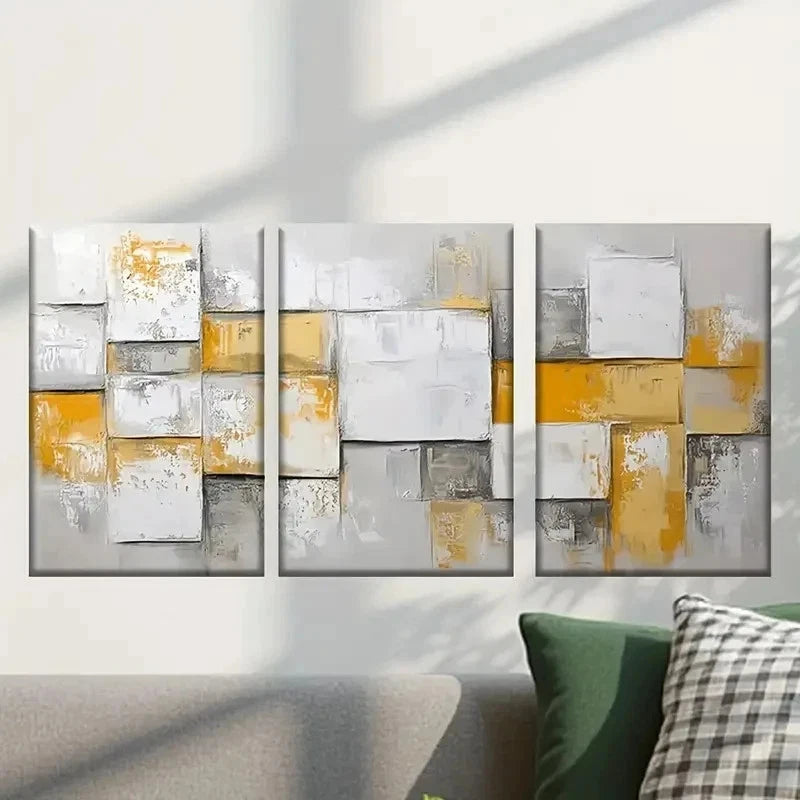 3pcs Abstract Yellow & Grey Geometric Wall Art Set Canvas Framed 40x60cm - High Quality Print 100% Australian Made Wall Canvas Ready to Hang - Bella Home Decor