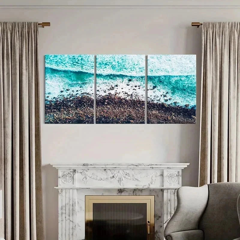 3pcs Ocean Waves Beach Nature Landscape Wall Art Set Canvas Framed 50x70cm - High Quality Print 100% Australian Made Wall Canvas Ready to Hang