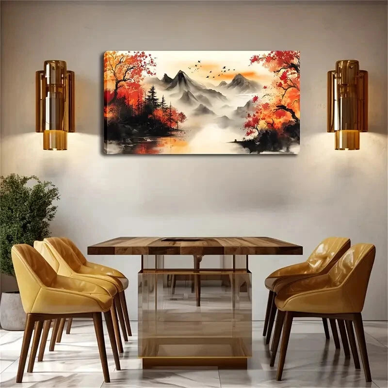 Flying Birds Autumn Red Leave Wall Art Canvas Office Home Room Framed 120x60cm