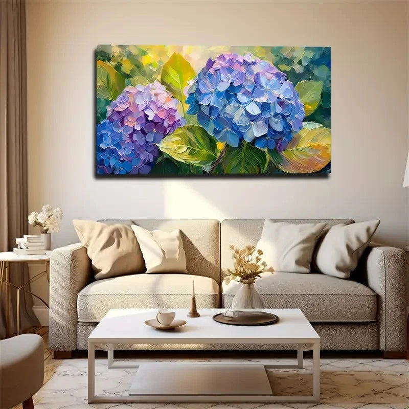Vibrant Blue Hydrangea Wall Art Canvas Office Home Room Framed 120x60cm