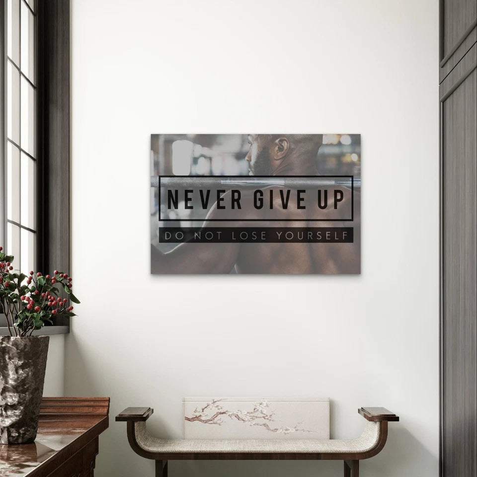 Never Give Up Motivational Gym Quote 5mm Plastic Poster Ready to Hang 90x60cm