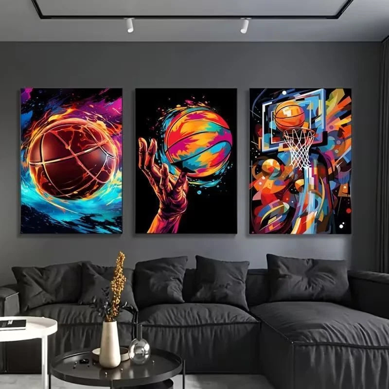 3pcs Modern Basketball-Themed Metal Print Ready to Hang Art