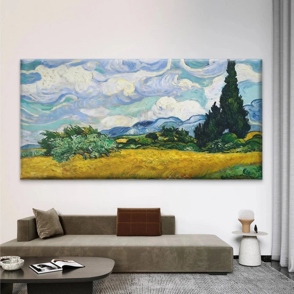 Classic Wheat Field Landscape Wall Art Canvas Office Home Room Framed 120x60cm
