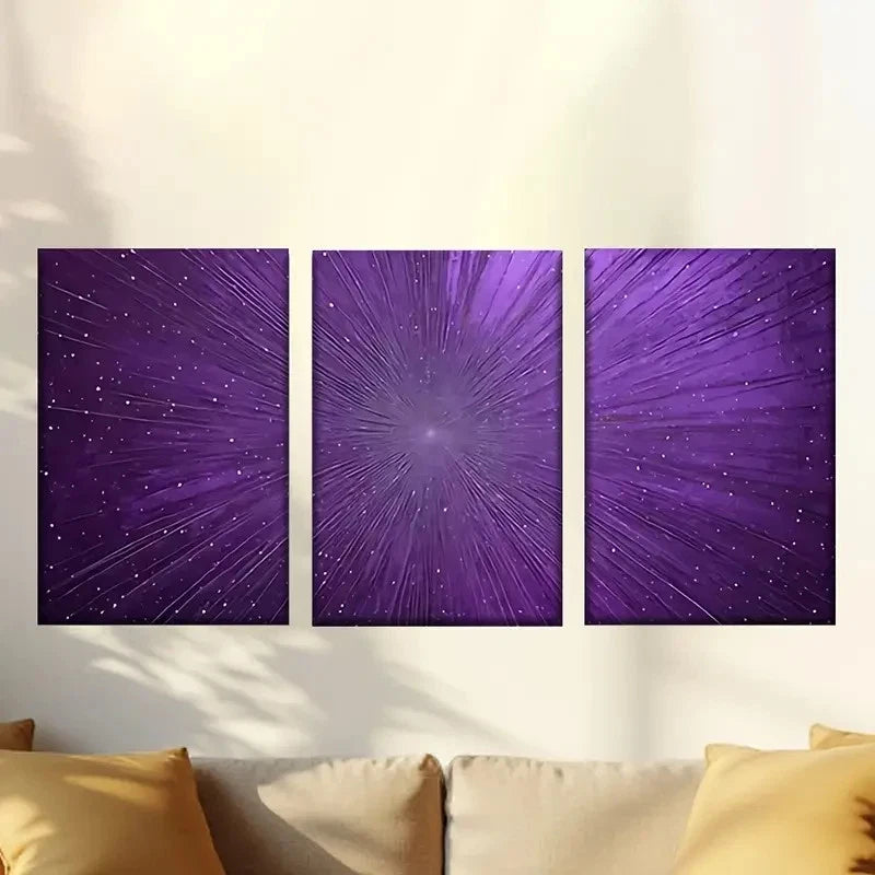 3pcs purple star burst background Wall Art Set Canvas Framed 60x90cm - High Quality Print 100% Australian Made Wall Canvas Ready to Hang