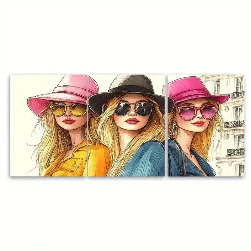 3pcs Chic Paris Fashion Illustration GIRLS Wall Art Set Canvas Framed 50x70cm - High Quality Print 100% Australian Made Wall Canvas Ready to Hang - Bella Home Decor