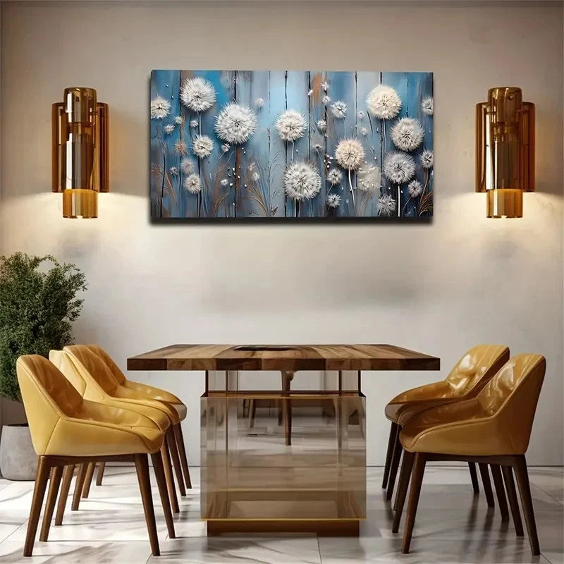 White Dandelion Retro Abstract Wall Art Canvas Office Home Room Framed 120x60cm