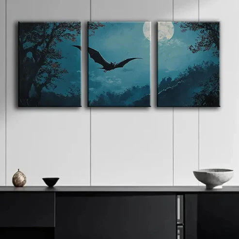 3pcs Moonlit Bats Darkness Shadow Night Perfect Wall Art Set Canvas Unframed - High Quality Print 100% Australian Made Wall Canvas