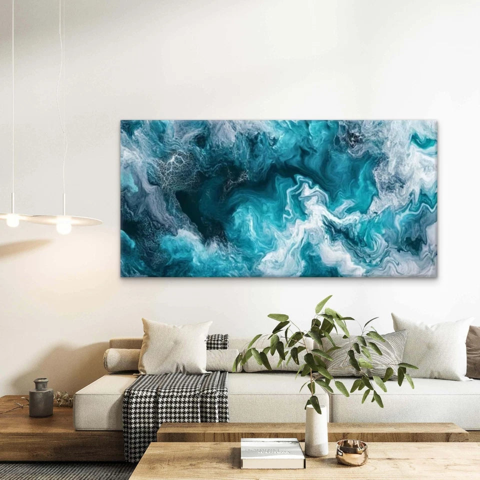 Abstract Blue Tone Brushstrokes Wall Art Canvas Office Home Room Framed 120x60cm