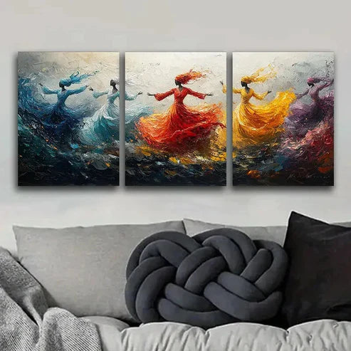 3pcs Vibrant Abstract Sufi Whirling Dancers Wall Art Set Canvas Unframed - High Quality Print 100% Australian Made Wall Canvas