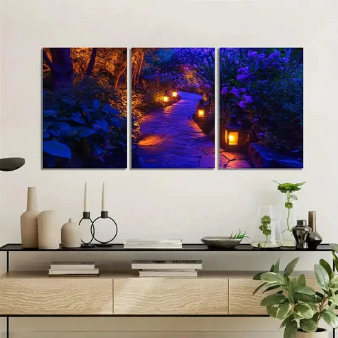 3pcs Twilight Garden Pathway Wall Art Set Canvas Unframed - High Quality Print 100% Australian Made Wall Canvas