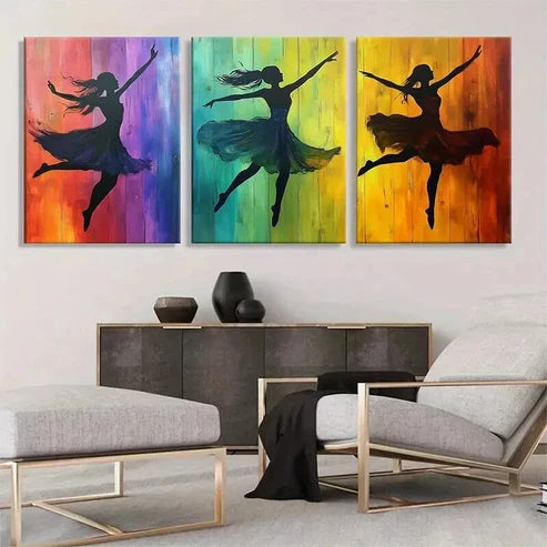 3pcs Colorful Ballerina Silhouette Perfect Wall Art Canvas Unframed - High Quality Print 100% Australian Made Wall Canvas - Bella Home Decor