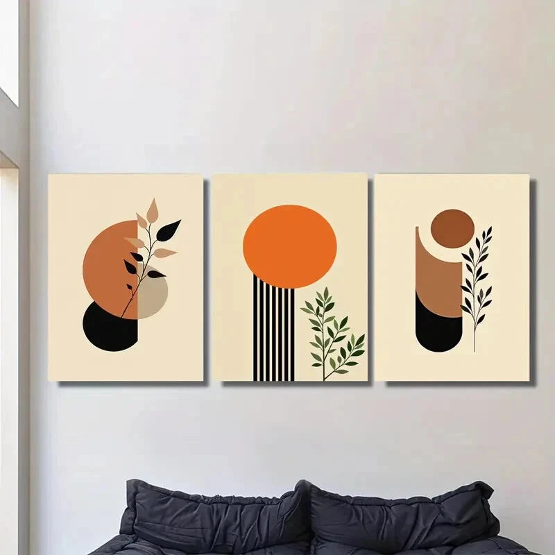 3pcs Minimalist Botanical Geometric Shapes Metal Print Ready to Hang Art