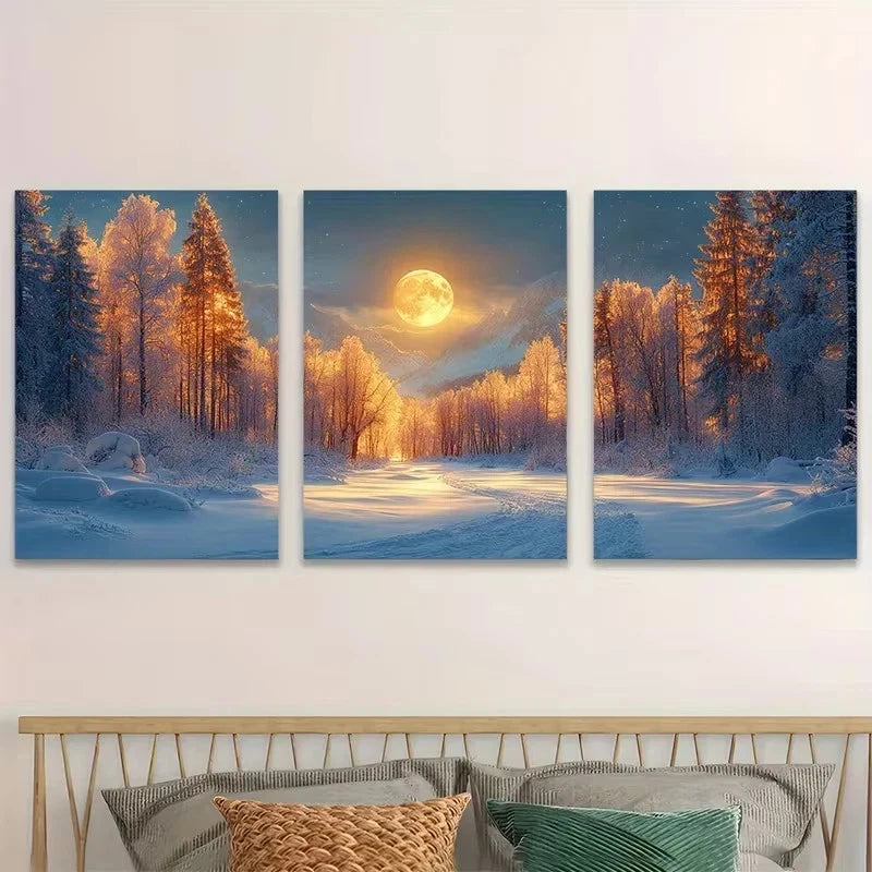 3pcs Winter Forest with Snowy Trees Wall Art Set Canvas Framed 60x90cm - High Quality Print 100% Australian Made Wall Canvas Ready to Hang