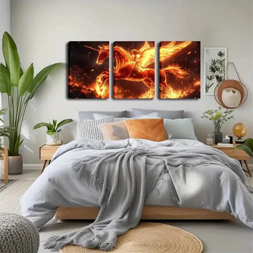 3pcs Flame Knight Unicorn Horse Wall Art Set Canvas Unframed - High Quality Print 100% Australian Made Wall Canvas