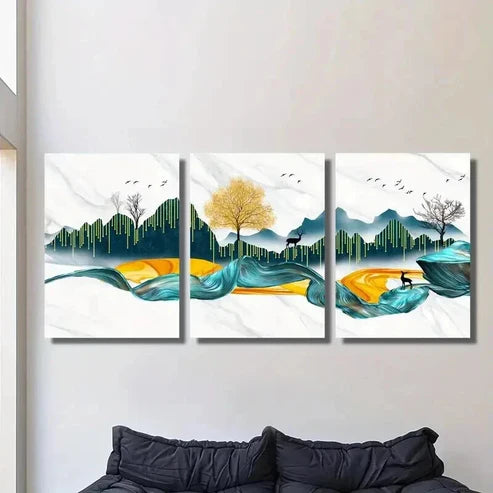 3pcs Money Trees Flying And Birds Elk Wall Art Set Canvas Unframed - High Quality Print 100% Australian Made Wall Canvas