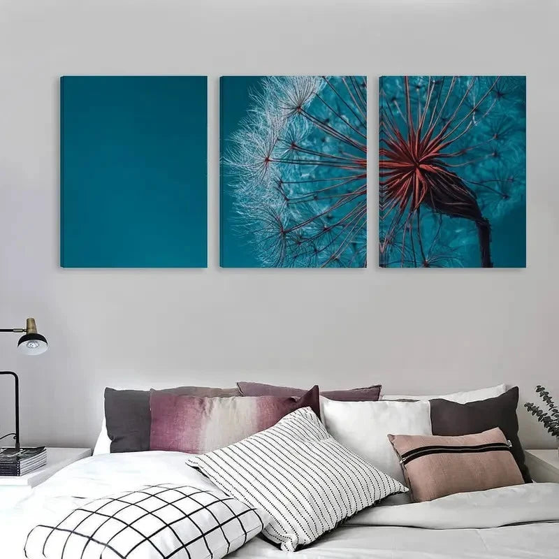 3pcs Seeds Spread Wide Against the Vibrant Blue Wall Art Set Canvas Framed 60x90cm - High Quality Print 100% Australian Made Wall Canvas Ready to Hang